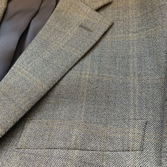 Lauren Ralph Lauren Herringbone Taupe Silk & Wool Sport Coat Blazer 43 Long - Picture 5 of 10
